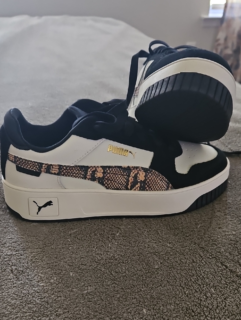 Puma Black & White Platform Sneakers with Snakeskin Accent